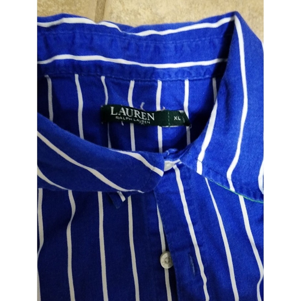 Lauren Ralph Lauren Pajama Set XL Blue White Stripe Button Top Pants Set - Picture 3 of 11